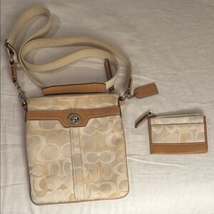 Coach Cream and Tan Crossbody Bag